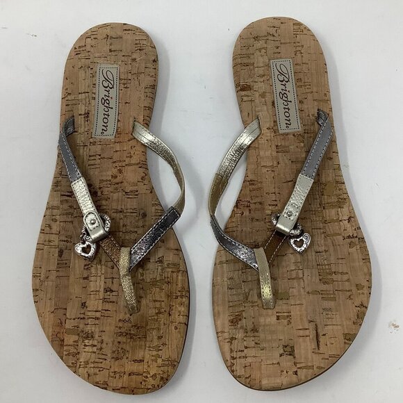 Brighton women's sandals 8.5 M flipflop silver metal cork charm - Picture 1 of 5